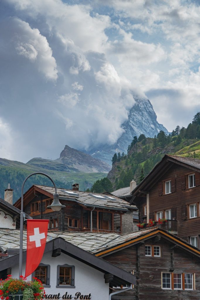 Swiss Alps and town